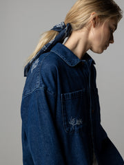 Floral Marine Damen-Jeanshemd