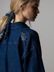 Floral Marine Damen-Jeanshemd