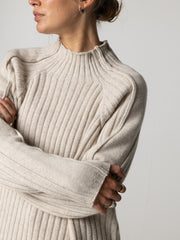 Breakwater Damen-Rippstrick-Pullover mit hohem Halsausschnitt